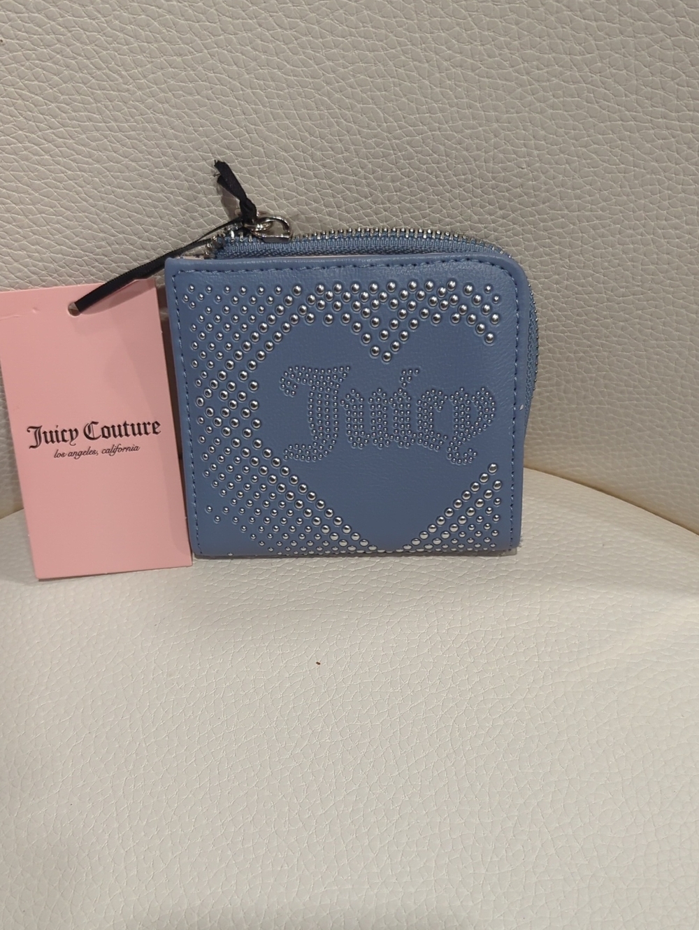 Juicy Couture Periwinkle Studded Heart Zip Wallet